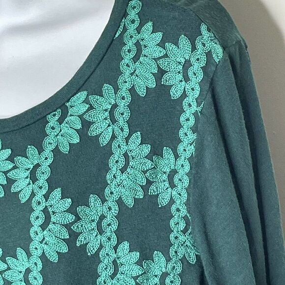 J. Crew Factory Green Embroidered Pullover Sweater L 100% Cotton - Picture 3 of 8